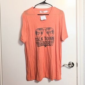 Talk To Me Goose V-Neck T-Shirt - Coral Orange - Size L